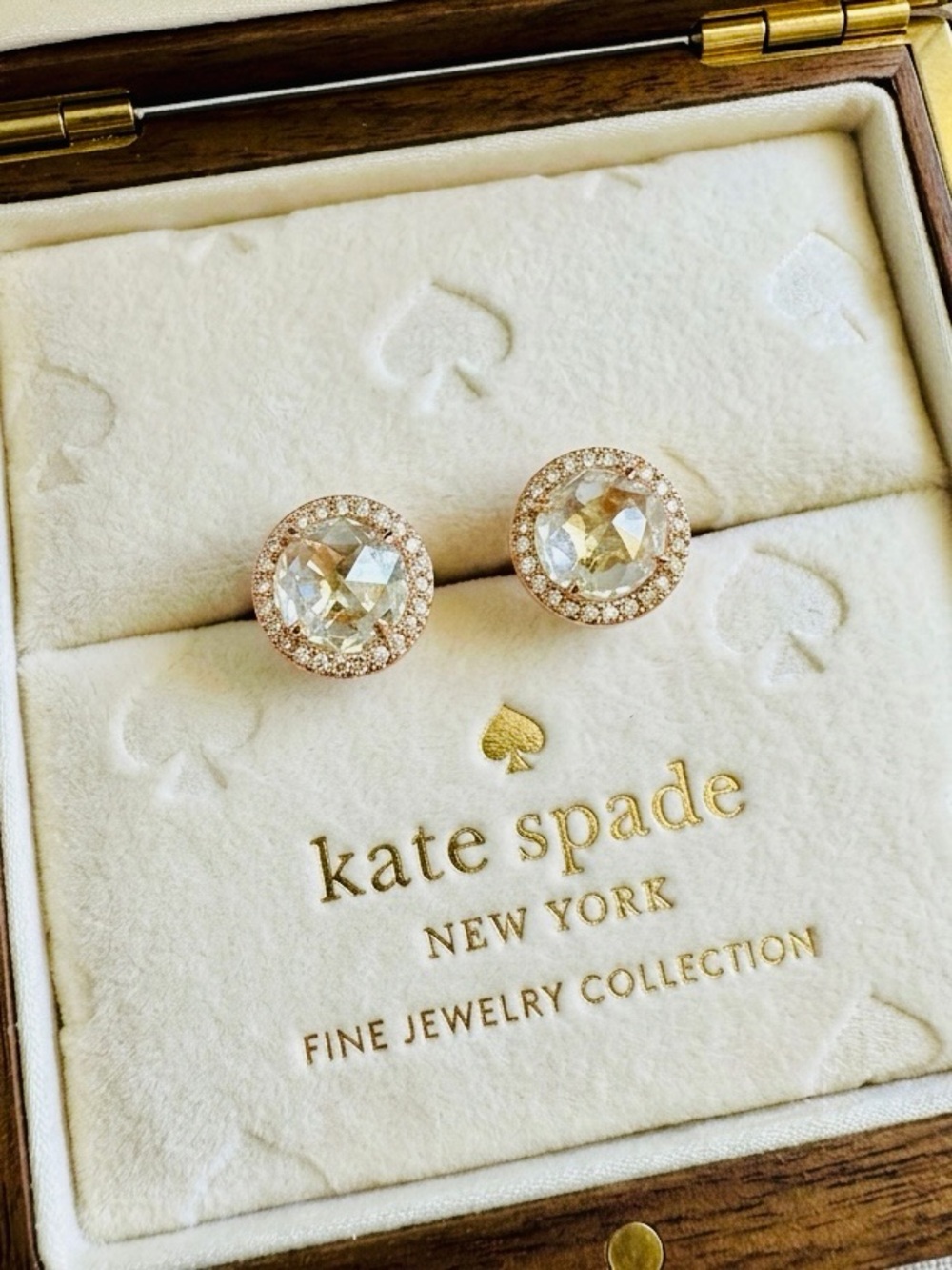 Kate Spade Rose Gold Round Crystal Halo Stud Earrings Perfect For Fall